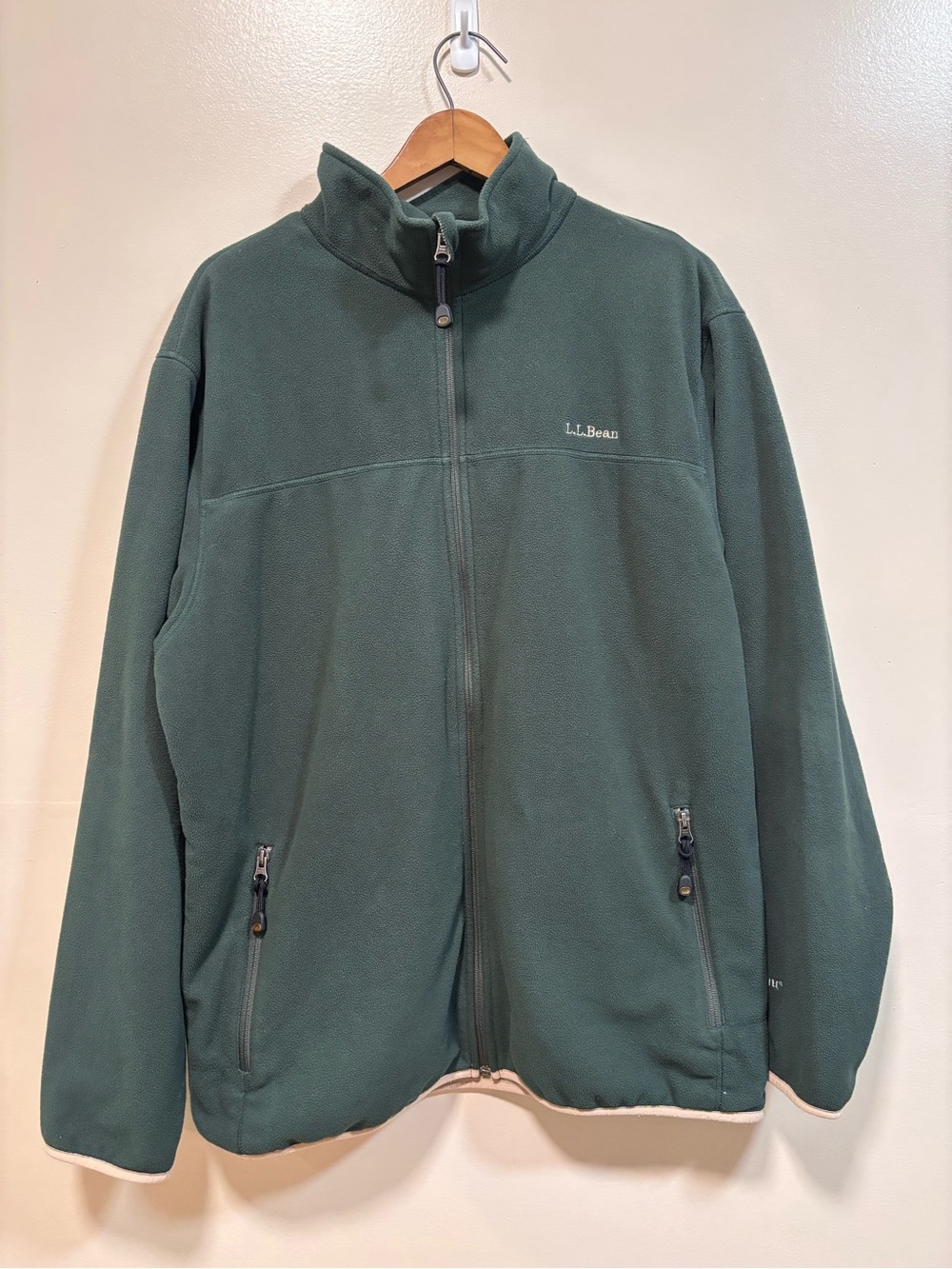 LL Bean Fleece Jacket Mens Small Green Full Zip Polartec Windbloc Outdoor L